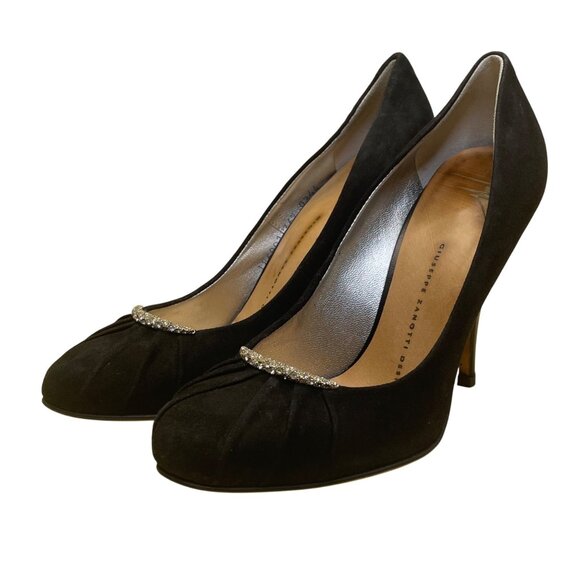 Giuseppe Zanotti Women’s Black Suede Rhinestone Accent VIV 100 Heels Size 6.5 - Picture 3 of 11